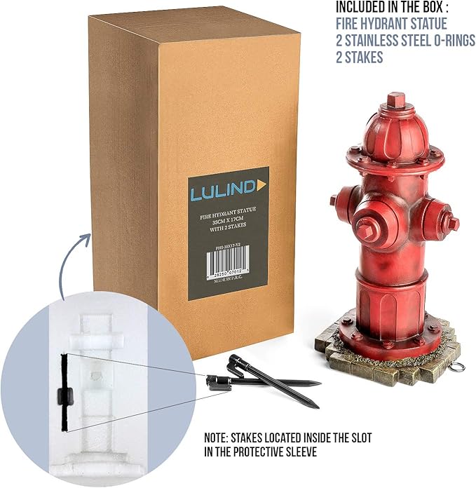 Dog Fire Hydrant Garden Statue with 2 Stakes, 14 Inches (Small)