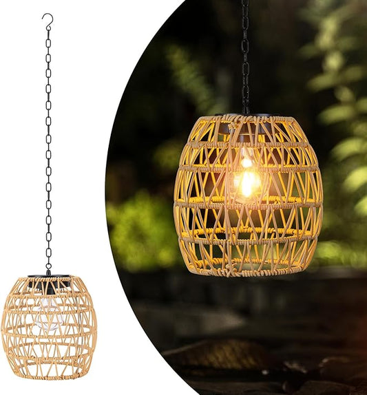 Solar Lanterns Outdoor Waterproof Light, Rattan Solar Powered Lantern for Hanging or Table Lamp Chandelier Light for Outside Patio Yard Garden Gazebo Porch Home Decorations