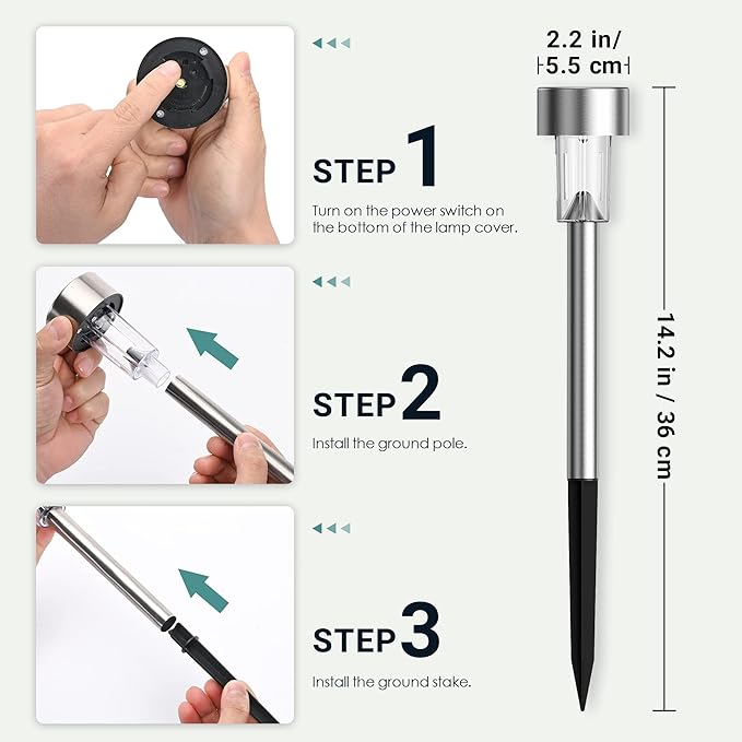 GIGALUMI Solar Lights Outdoor Waterproof, 20 Pack, Stainless Steel LED Solar Garden Lights for Patio, Lawn, Yard and Landscape, Garden Decor Patio Decor,Warm White