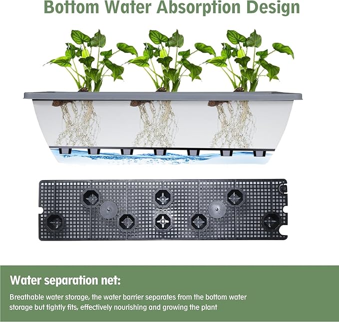 6 Pcs 24 inch Window Box Planter, Large Rectangular Flower Planter Boxes with Shelf Insert Plastic for Indoor and Outdoor Garden, Balcony Home Decor (6, 24 inch)