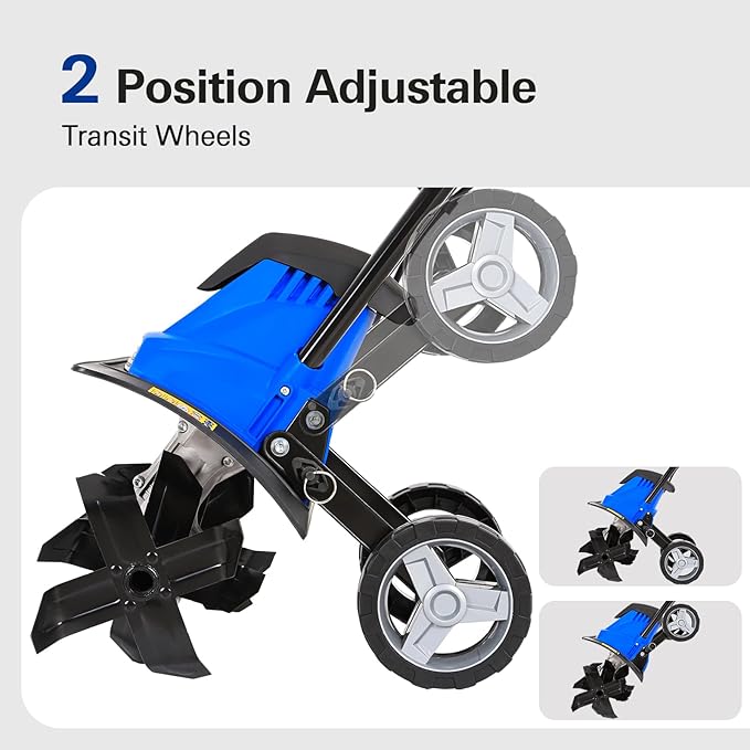 BILT HARD 14" 10Amp Electric Garden Tiller | 4 Steel Tines Tiller Cultivator with Foldable Handle & Adjustable Wheels for Soil Cultivation, Weeding, Portable Gardening