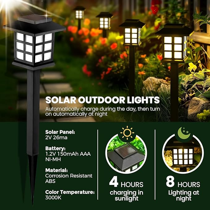 GIGALUMI Solar Outdoor Lights，6 Pack LED Solar Lights Outdoor Waterproof, Solar Walkway Lights Maintain 10 Hours of Lighting for Your Garden, Landscape, Path, Yard, Patio, Driveway