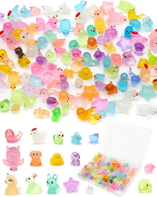 Anvin 120 pcs Mini Resin Animals Glow in The Dark Garden Miniatures Luminous Fairy Garden Figurines with Mini Ducks/Owls/Frogs/Pandas for Micro Landscape Cake Potted Plants Dollhouse Decor