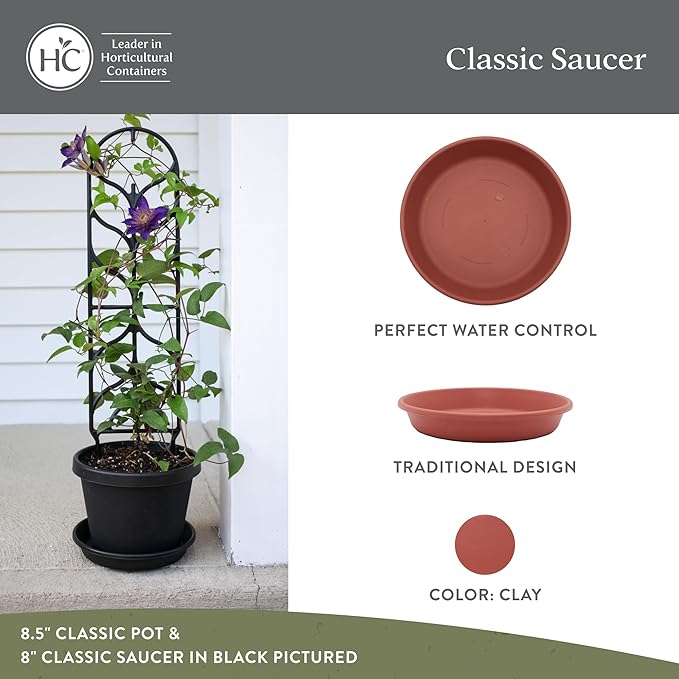 The HC Companies Flower Pot Saucers - Plastic Plant Saucer for Outdoors & Indoors - Traditional Design Plant Pot Trays for Water Drainage - Durable & Stylish Round Plant Tray (21-inch Clay)