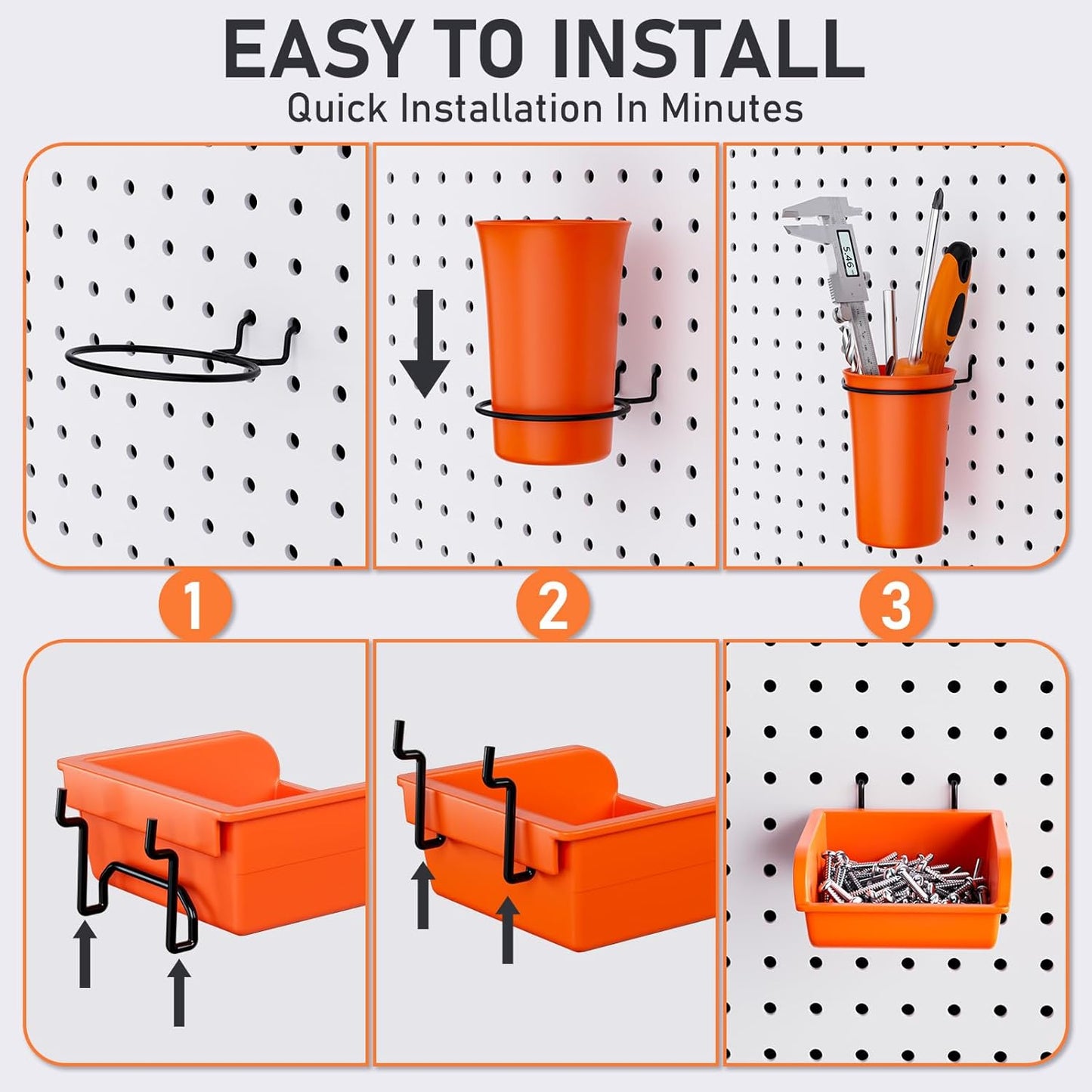 INCLY 330PCS Upgraded Pegboard Accessories Organizer Kit, Peg Board Hooks Assortment with Bins & Cups for Organizing Tools, Fit 1/8 or 1/4 inch Pegboard for Garage Workshop Wall Hanging Tools