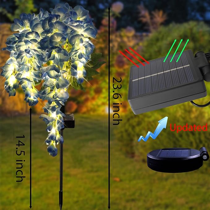 2Pack Solar Waterproof Wisteria Flowers Garden Lights Upgraded Solar Panel 2 Glowing Lighting Modes for Outdoor Yard Walkway Lawn Decor Birthday Gift