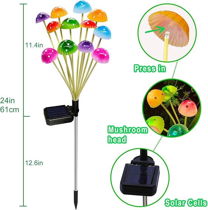 Kohlrabi Solar Garden Lights, 6 Pack Solar Mushroom Lights Outdoor, Upgraded 72LED Mushroom Flower Light Yard Decor Outside Waterproof, Garden Decor for Lawn Front Porch Patio Backyard