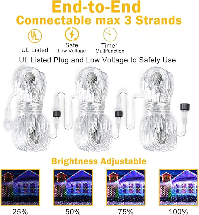 KNONEW 2-Pack 360 LEDs Christmas Net Lights 13ft x 9.8ft Outdoor Mesh Lights Connectable Waterproof 8 Modes & Timer Plug-in Net Fairy Lights for Bushes Garden Party Wedding Holiday,Multicolor