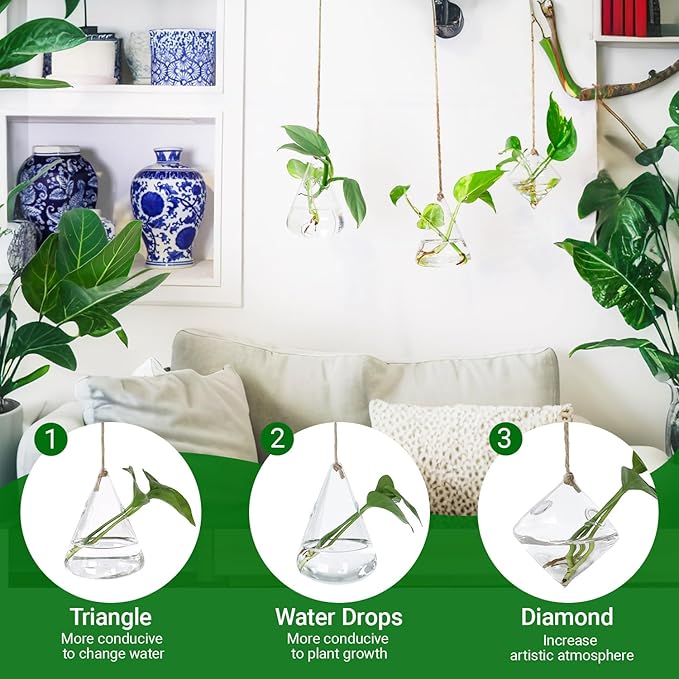 Glass Hanging Planter Plant Terrarium Hanging Propagation Station Container for Hydroponic Plants Home Garden Decor 3 Type