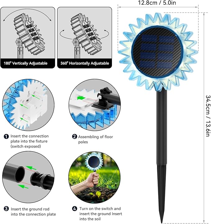 Outdoor Solar Lights, 2 Pack Led Solar Sunflower Lights, Stake/Wall 2-in-1 Waterproof Solar Garden Lights for Yard, Landscape, Fence, Patio, Driveway, Pathway, Backyard Decoration (Warm White)