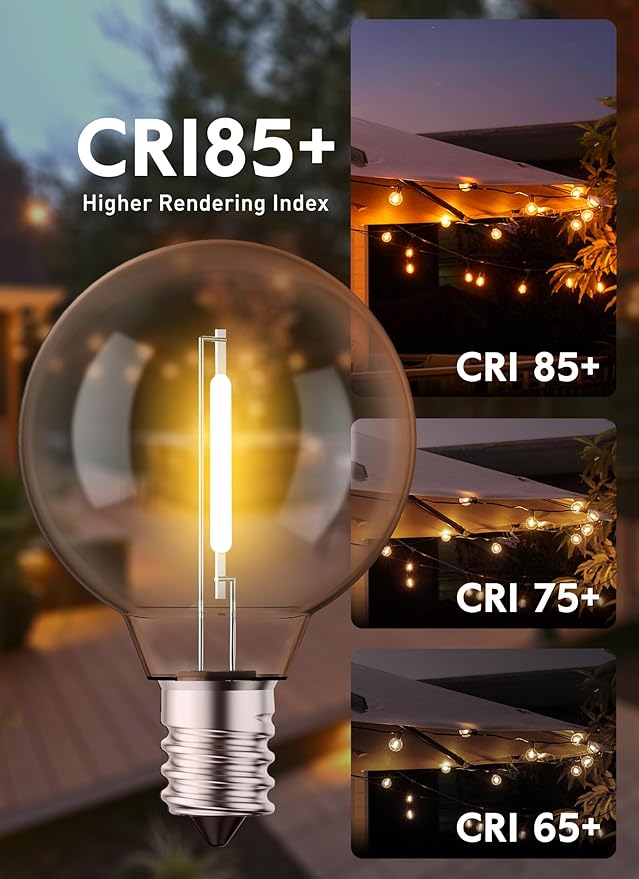 Brightown G40 Replacement LED Light Bulbs, 25 Pack Clear Globe Bulb fits E12 C7 Candelabra Screw Base Sockets, 1.5 Inch Dimmable Edison Light Bulbs for Indoor Outdoor Patio Decor, Warm White