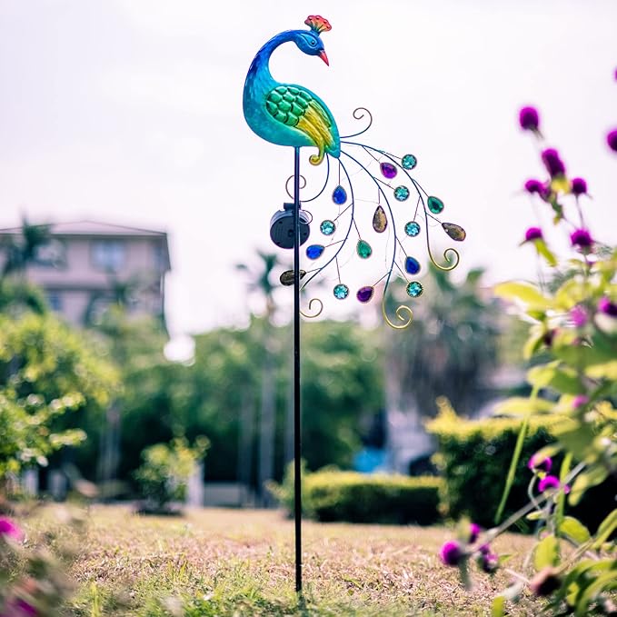 DREAMSOUL Metal Peacock Garden Solar Lights Outdoor Decorative Garden Stake Lights- Waterproof Peacock Solar Landscape LED Path Light Patio Yard Lawn Outside Decoration