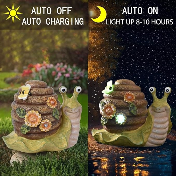 Solar Garden Outdoor Decor Snail Figurine with Lights, Outside - Ideal Outdoor Decorations for Yard, Lawn & Pathway Walkway Ornaments Clearance Housewarming Gifts for Mom Grandma Birthday (Yellow)