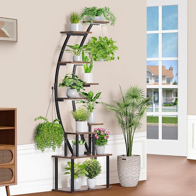 Plant Stand Indoor with Grow Lights, 9 Tiered Metal Plant Shelf Pots For Plant Lovers, 63" Tall Indoor Flower Rack Display Holder Multiple For Room, Corner Large Planter Shelves For Patio,Wall