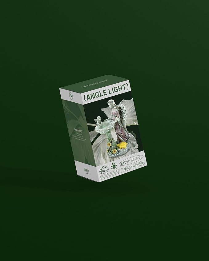 iStatue Solar Angel with Mushroom Bird Bath Statue - 9.5'' Garden Decor for Outside Clearance, Color-Changing Lights Lawn Ornaments Baby Turtle Figurine for Yard Patio, Balcony Gifts (Angel)