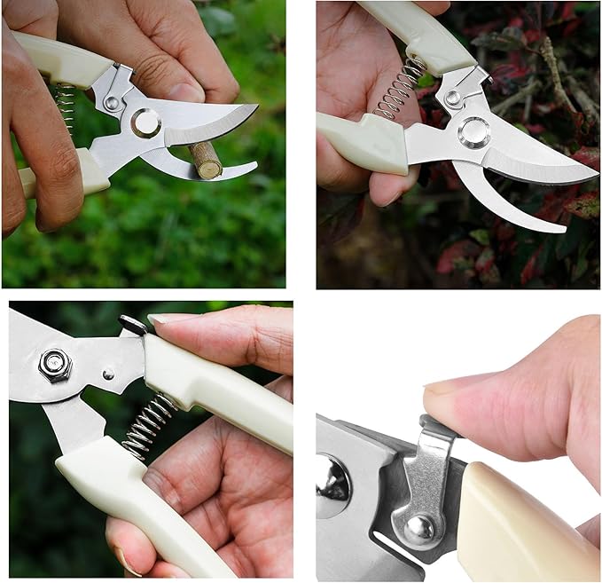 2PCS Garden Flower Shears Pruning Shears 6.9 inches Scissors Heavy Duty Plant Scissors for Cutting Flowers, Trimming Plants, Bonsai, Fruits Picking (White Handle 2pcs)