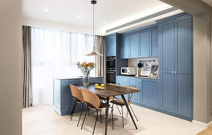 Dimoon 118''x17.7'' Blue Peel and Stick Wallpaper Contact Paper Modern Self Adhesive Wall Paper Removable Renter Friendly Textured Solid Color Shelf Cabinet Vinyl Roll (118''x17.7'',Blue Grey)