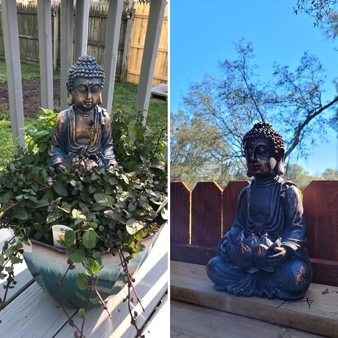 TERESA'S COLLECTIONS Meditating Buddha Statue for Garden Decor with Outdoor Solar Lights, Large Resin Outdoor Decor Garden Statue Sculpture Figurines for Home Lawn Yard Decor Gifts for Mom, 7.1''