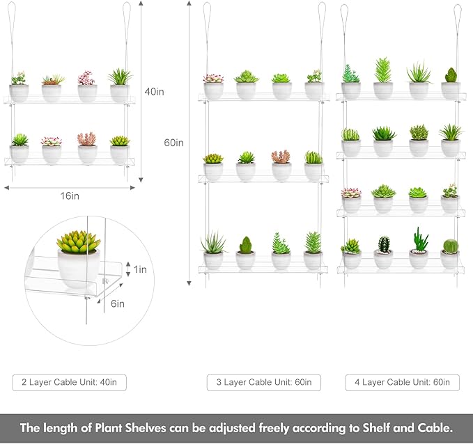 Clear Hanging Window Plant Shelves,2-Pack 3-Tier,Indoor Windows Wall Hanging Plant Stand Flower Display,Flower Pot Organizer Storage for Window Grow Herbs,Microgreens,Succulents,Flower,16-Inch