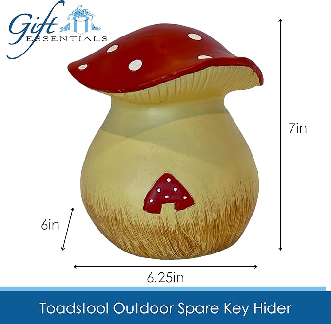 Toadstool Decorative Garden Statue and Key Hider - Hides a Secret Extra Hidden Key Outside in Garden, Yard or Porch