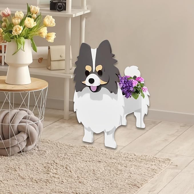 Grey and White Pomeranian Dog Planter Plant Pots,Cute Garden Dog Flower Planter,Dog Planters Birthday Gifts for Women,Office,Indoor/Outdoor Decor（9.45 * 6.65 * 12.13in）