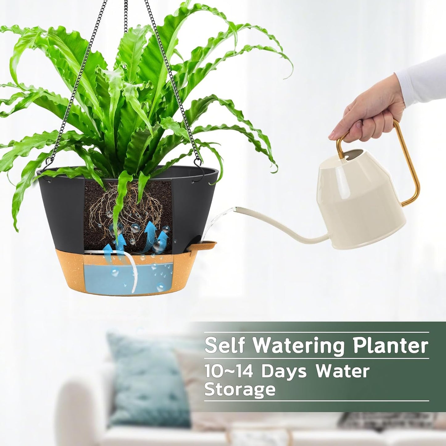 ZMTECH 12 Inch Hanging Planters for Indoor Plants, 2 Pack Self Watering Hanging Planter with Visual Reservoir, Hanging Pots for Plants Outdoor with Drainage Hole and Plant Hanger(Gray)