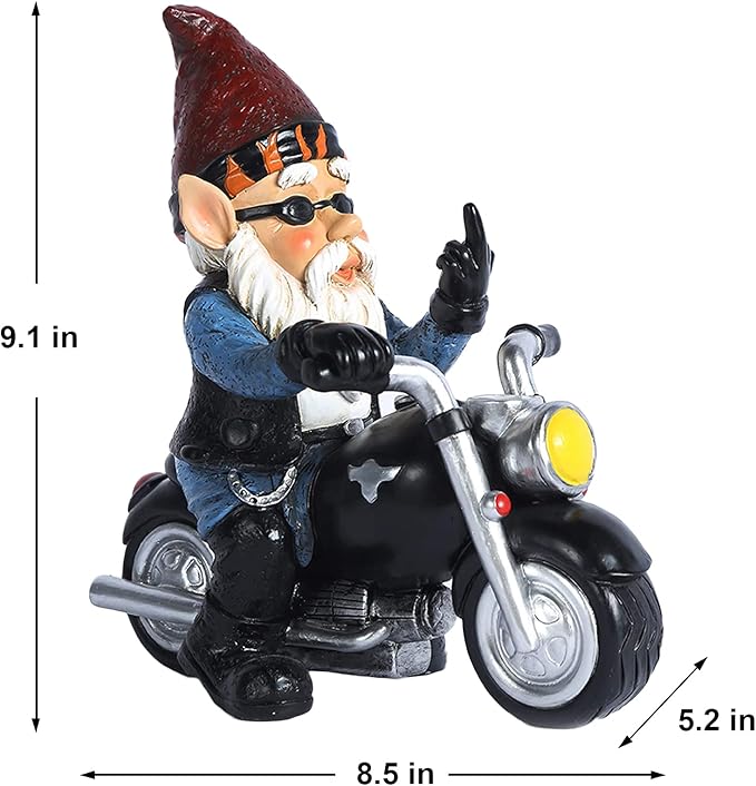 Garden Gnome Riding Motorcycle Funny Outdoor Gnome Decoration Indoor Outdoor Lawn Figurines for Home Yard Décor, Medium