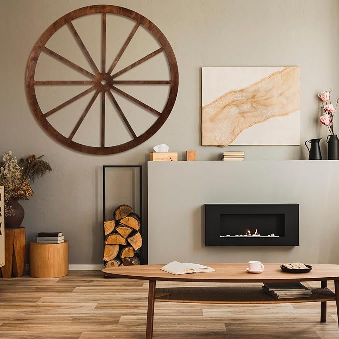 Wood Wagon Wheel Decorative Old Western Style Wagon Wheel Decor Vintage Rustic Wall Hanging Wood Cartwheel Decor for Garden Bar Patio Garage Farmhouse(30 Inch,Brown)