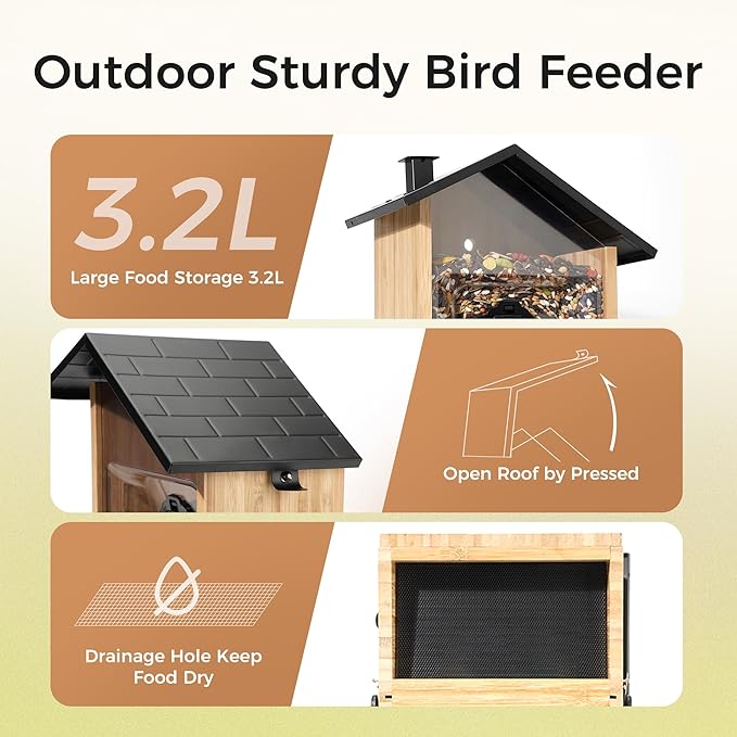 Smart Squirrels-Proof Bird Feeder with Camera Solar Powered, AI Identify Bird Species, Instant Notification Camera, CCPA Data Security, 3.2L Ultra Large Capacity Gift