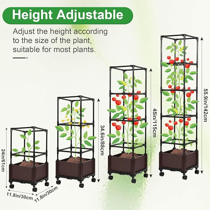 Lezmarket Self Watering Tomato Planter with Trellis for Patio, 55.9" Raised Garden Bed Planter Pot with Trellis, Plant Supports and Garden Shovel for Tomatoes, Climbing Plants