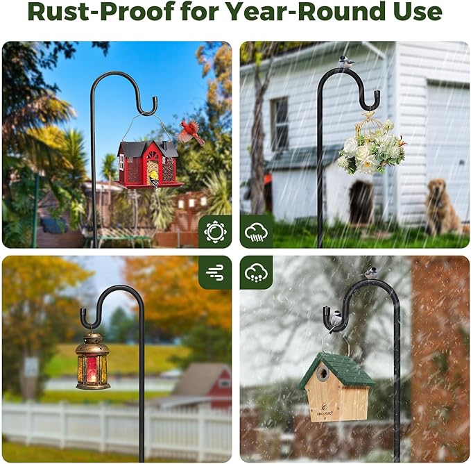 Kingsyard 2 Pack Adjustable Shepherd Hooks for Outdoor - 60 INCH Heavy Duty Bird Feeder Pole with 5 Prong Base, Hummingbird Feeder Stand, Garden Plant Baskets, Weddings Decor, Solar Light Lanterns