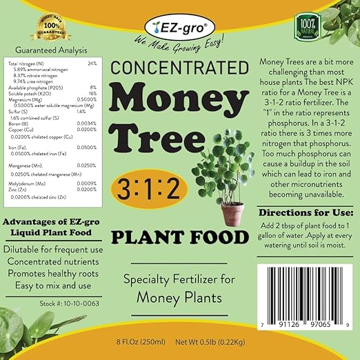 EZ-GRO Professional Liquid Money Tree Fertilizer - 8 oz | Liquid Fertilizer for Money Tree & Houseplants | 3:1:2 Ratio of Concentrated Nutrients for Indoor Plant Food