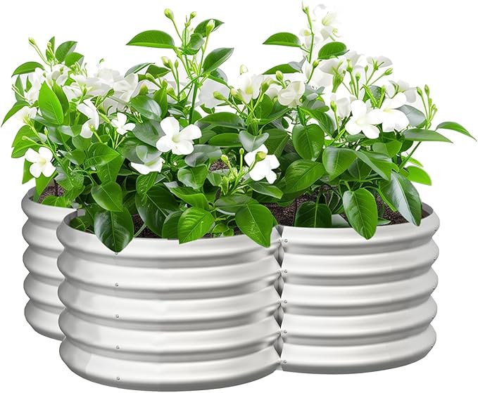 4x4ft Petal Galvanized Raised Garden Bed Kits 16" Tall Outdoor Large Metal Modular Planter Box 9-in-1 Raised Beds for Gardening,Vegetables,Fruits,Flowers & Herbs (Silver)