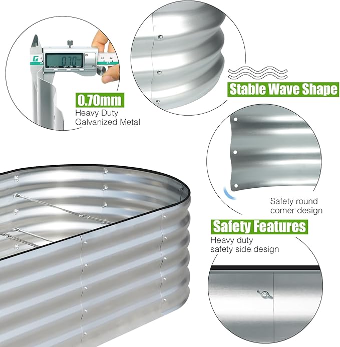 SnugNiture Galvanized Raised Garden Bed, 6x3x1.5ft Oval Metal Planter Box for Planting Outdoor Plants Vegetables