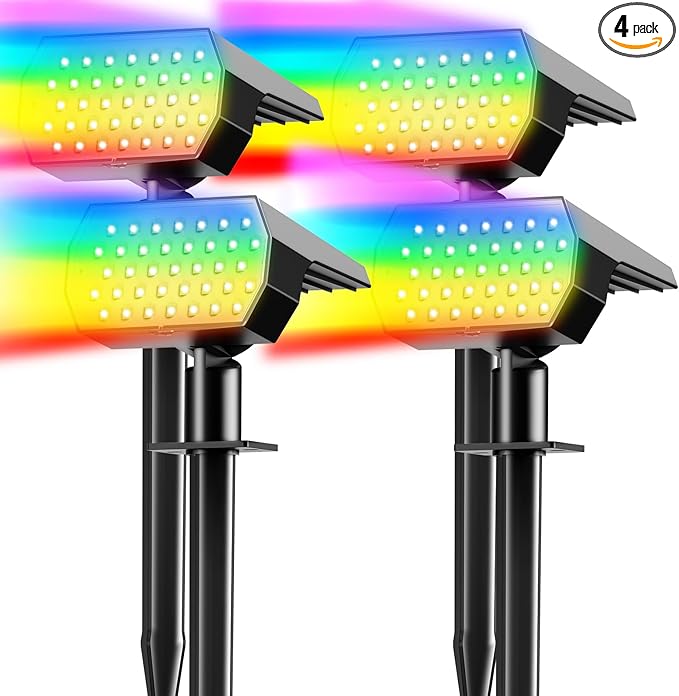 Solar Spot Lights Outdoor, [4 Pack/7 Colors/37 LED] 2-in-1 Solar Landscape Spotlights, IP65 Waterproof Auto On/Off Solar Powered Security Lights for Yard Garden Pathway Walkway