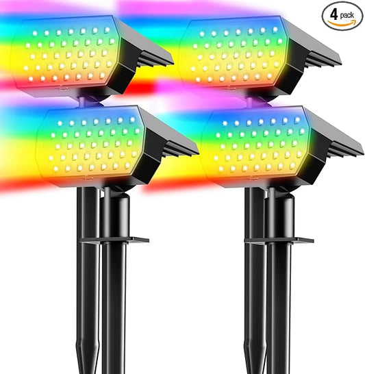 Solar Spot Lights Outdoor, [4 Pack/7 Colors/37 LED] 2-in-1 Solar Landscape Spotlights, IP65 Waterproof Auto On/Off Solar Powered Security Lights for Yard Garden Pathway Walkway