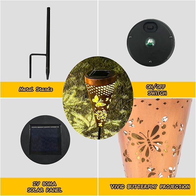 DIBIEECN 6 Pack Butterfly Solar Pathway Lights Outdoor,Metal Garden Decorations Outdoor Lights with Patterns and Warm Light,Waterproof Landscape Lighting for Path Patio Backyard Walkway Yard