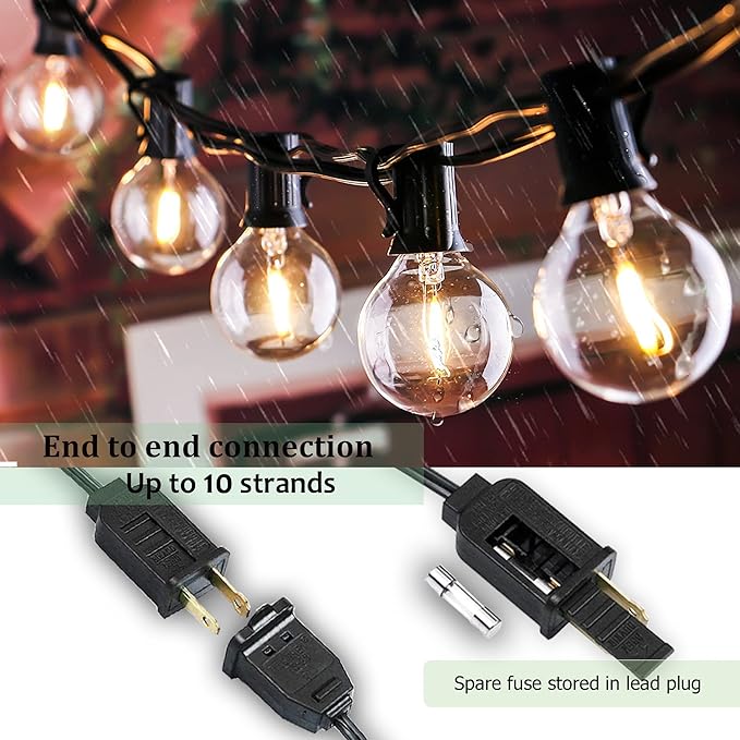 Outdoor String Lights 300FT Waterproof Globe String Lights with 150+4 Shatterproof G40 LED Bulbs,Dimmable Connectable Patio Lights String for Hanging Bistro Backyard Gazebo,2-Pack x 150 FT