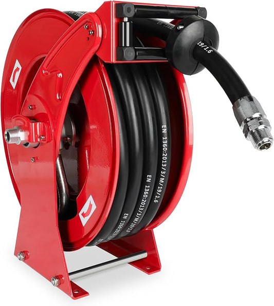Fuel Hose Reel, 3/4" x 50FT Retractable Diesel Hose Reel, 300 PSI Industrial Heavy Duty Auto Swivel Rewind Hose Holder Reels, for Vehicle Tank Truck Trailer Ship