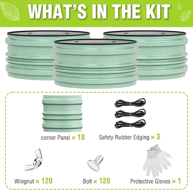 WORKPRO 3Pcs 2x2x1ft Galvanized Raised Garden Bed Set, Rust & Corrosion Protection, Easy Assembly, Safe Edge, Ideal for Vegetables & Flowers, Green