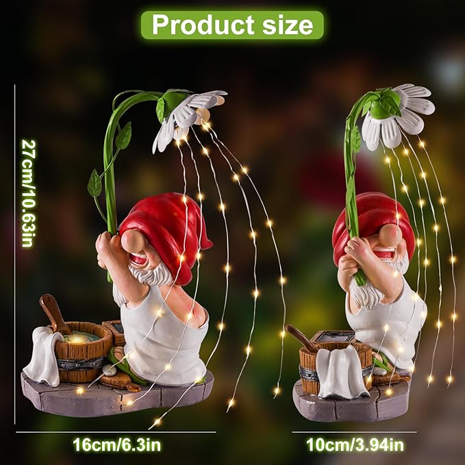 WINTS Garden Gnomes Outdoor Statue with Solar Lights,Bathing Large Funny Gnome Solar Garden Decorations for Lawn, Balcony, Yard,Patio Gnome Gifts for Mom