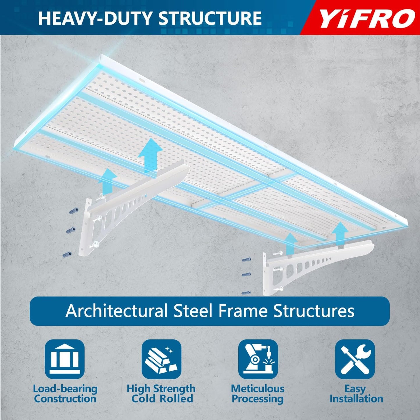 2-Pack 1.5x4ft Heavy Duty Garage Wall Shelving, 500 lbs Load Capacity, Garage Shelving Wall Mounted, Storage Rack with Hooks, White