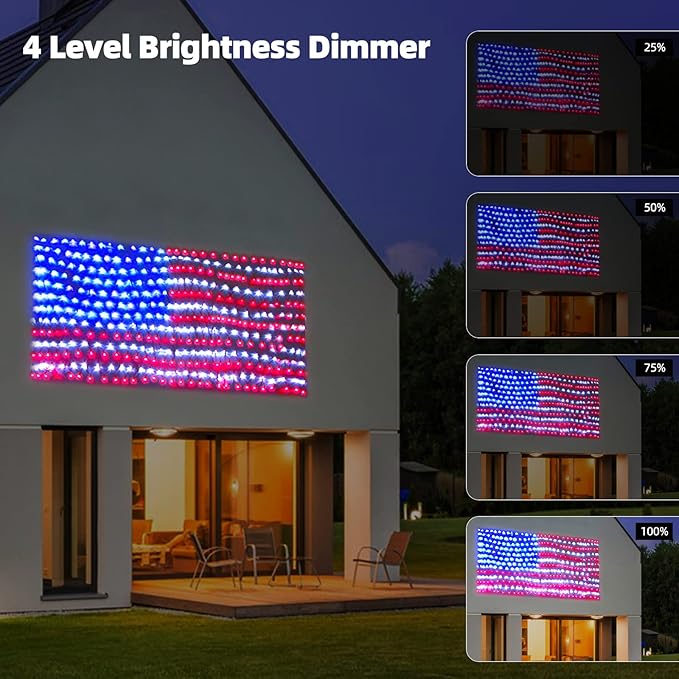 Solar American US Flag Lights [Solar & USB 2 Power Way], 420 LEDs Waterproof USA Net Lights, 6.75 FT x 3.53 for Garden, 4th of July, Independence Day Decoration