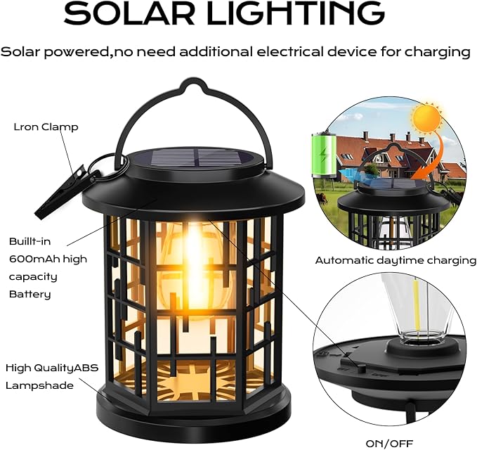 Outdoor Solar Lanterns, Solar Powered Lanterns Lighting LED Lantern Bulb Decorative for Patio Porch Fence Garden Lawn, 4 Pack