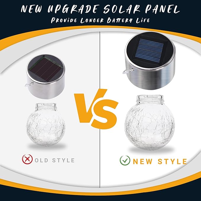 GIGALUMI 8 Pack Solar Hanging Lights, Christmas Decoration Lights with Multi-Color Changing Cracked Glass Hanging Ball Solar Outdoor Lights Waterproof Solar Lanterns for Garden, Yard, Patio, Lawn