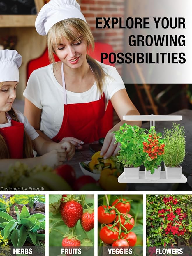 TORCHSTAR Indoor Herb Garden with LED Grow Light, Height Adjustable, 20W Growing System with Automatic Timer, CRI 95+, Full Spectrum Plant Light for Seeds, Vegetation, Home, White, No Pots or Plants