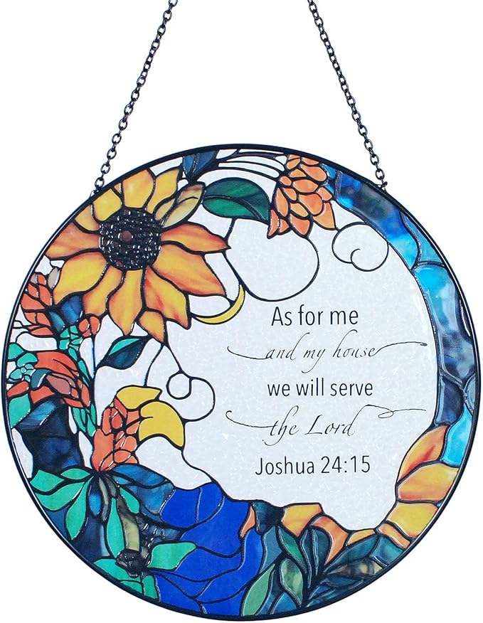 The Lord Suncatcher Stained Glass - As for Me and My House We Will Serve The Lord Christian Wall Decor | Bible Verse Wall Art for Bible Lovers Bible Verse Wall Art Themed Gift