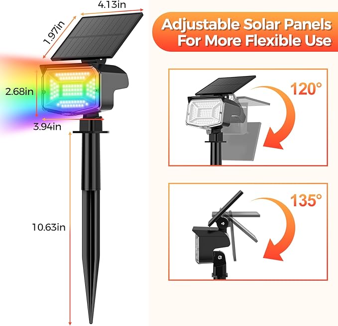 Solar Lights Outdoor Color Changing, 85 LEDs 9 Lighting Modes RGB Solar Outdoor Lights, IP67 Waterproof Multicolor Landscape Spotlights for Halloween Holiday Decorations (8 Pack)