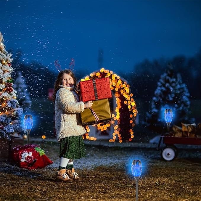 EOYIZW Solar Lights Outdoor, 12 Pack Blue Solar Torch Light with Flickering Flame, 12 LED Tiki Torches for Outside Lights Waterproof Landscape Easter Decoration Outdoor for Garden Yard