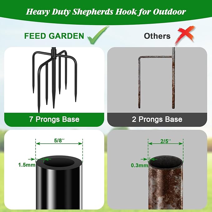 FEED GARDEN Shepards Hooks for Outdoor Bird Feeder Pole 60 Inch Adjustable Tall Heavy Duty Shepherds Hooks for Hanging Plant Baskets, Solar Lights, Wedding Decor, Lanterns, Black (2 Pack)